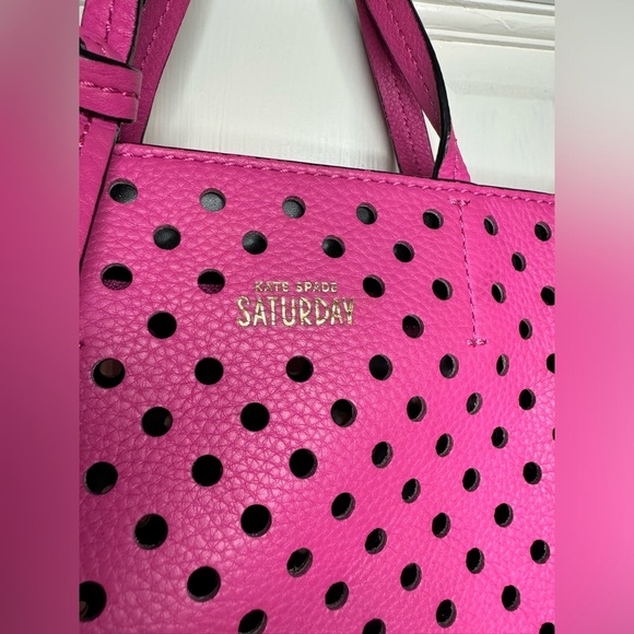 Kate Spade Saturday Satchel Crossbody Bag Laser Cut Perforated Leather Hot Pink - Picture 3 of 11
